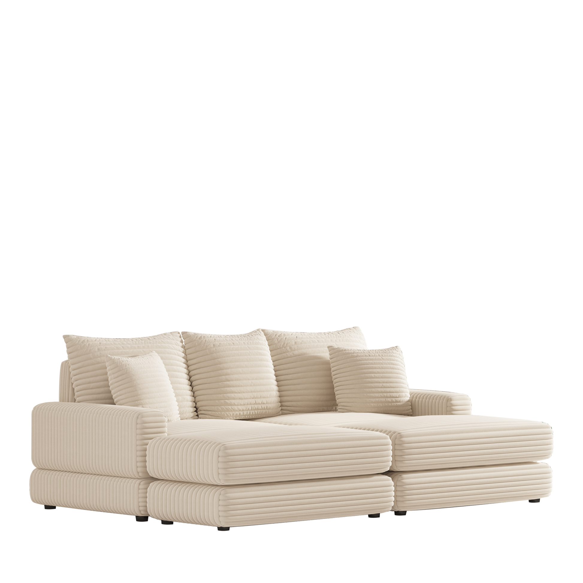 86.6Inch Corduroy 3 Seater Sofa With 3 Back Pillows2 Toss Pillows And Two Ottoman ,Comfy Sofa Deep Seat Couch For Living Room Beige Corduroy