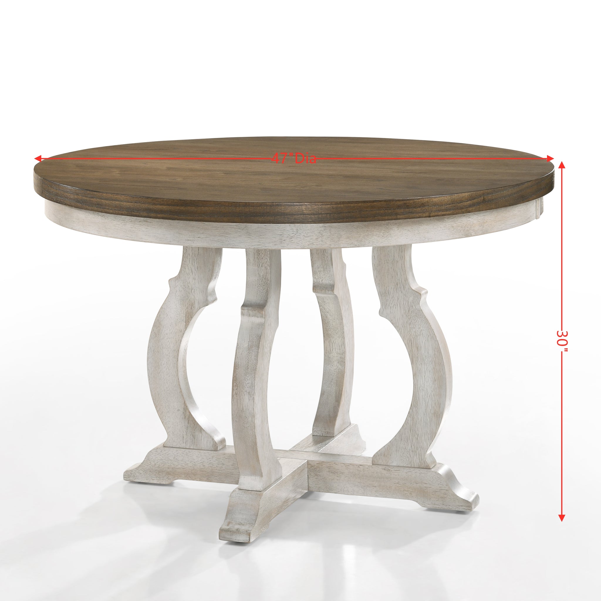 Cillin Round Dining Table, Walnut & Antique White Finish Dn01805 Walnut Wood