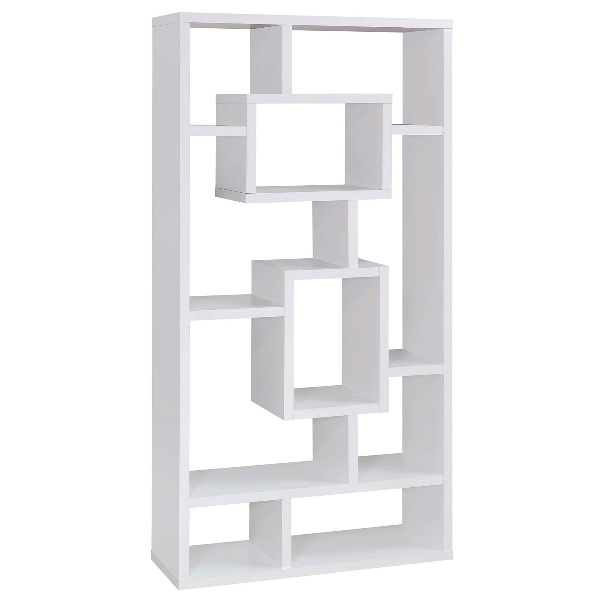 White 10 Shelf Open Back Bookcase 8 Or More White Geometric Horizontal Primary Living Space Open Back Wood Contemporary,Modern Wood