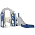 Toddler Slide And Swing Set 5 In 1, Kids Playground Climber Slide Playset With Telescope, Freestanding Combination For Babies Indoor & Outdoor Grey Blue Hdpe