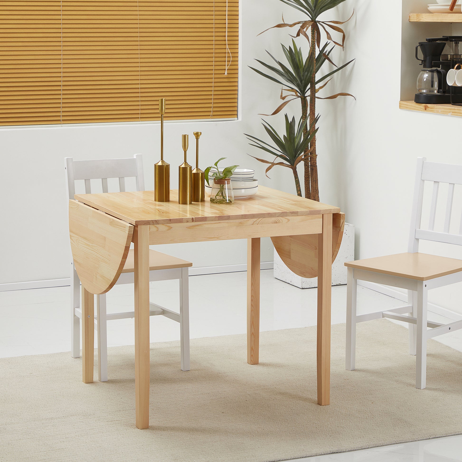 55" Solid Wood Kitchen Table, Drop Leaf Tables For Small Spaces, Folding Dining Table, Natural Natural Pine