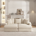 86.6Inch Corduroy 3 Seater Sofa With 3 Back Pillows2 Toss Pillows And Two Ottoman ,Comfy Sofa Deep Seat Couch For Living Room Beige Corduroy