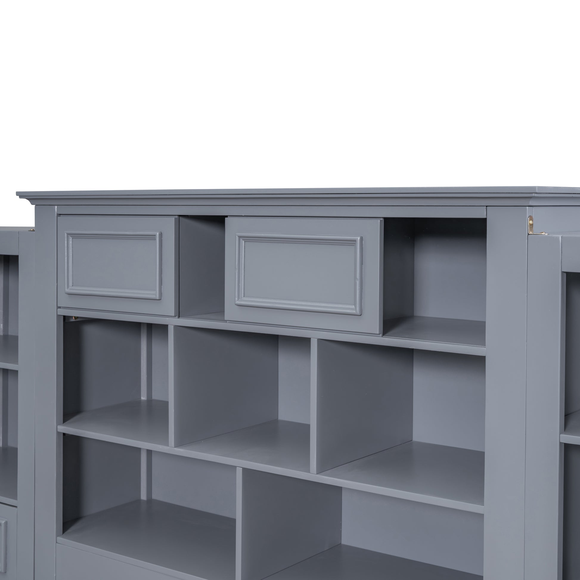 Twin Size Wood Platformbed With Vertical All In One Cabinet And 4 Drawers On Each Side, Gray Twin Gray Solid Wood Mdf