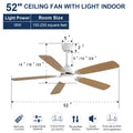 Indoor Modern 52 Inch With Dimmable 6 Speed Wind 5 Blades Remote Control Reversible Dc Motor With Led Light White Mdf