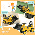 Ride On Excavator With Under Seat Storage, Pull Cart Kids Bulldozer For Boys & Girls, Sit And Scoot Construction Toy With Horn, Front Loader Shovel, For Sand And Snow, Ages 3 Years Old Yellow Abs