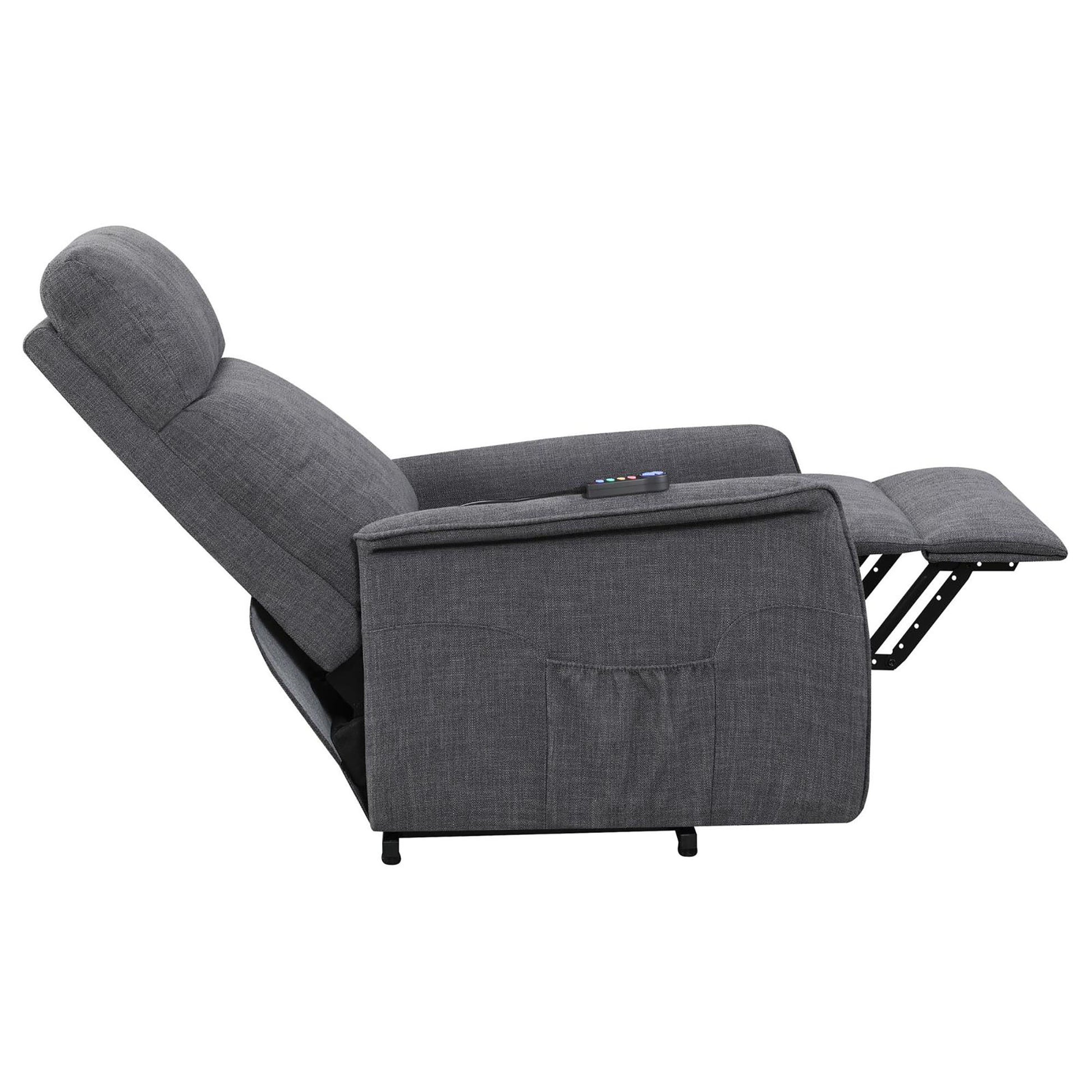 Charcoal Power Lift Recliner With Massage Function Grey Chenille Power Remote Wood Primary Living Space Cushion Back Contemporary,Modern Flared Arms Foam Upholstered