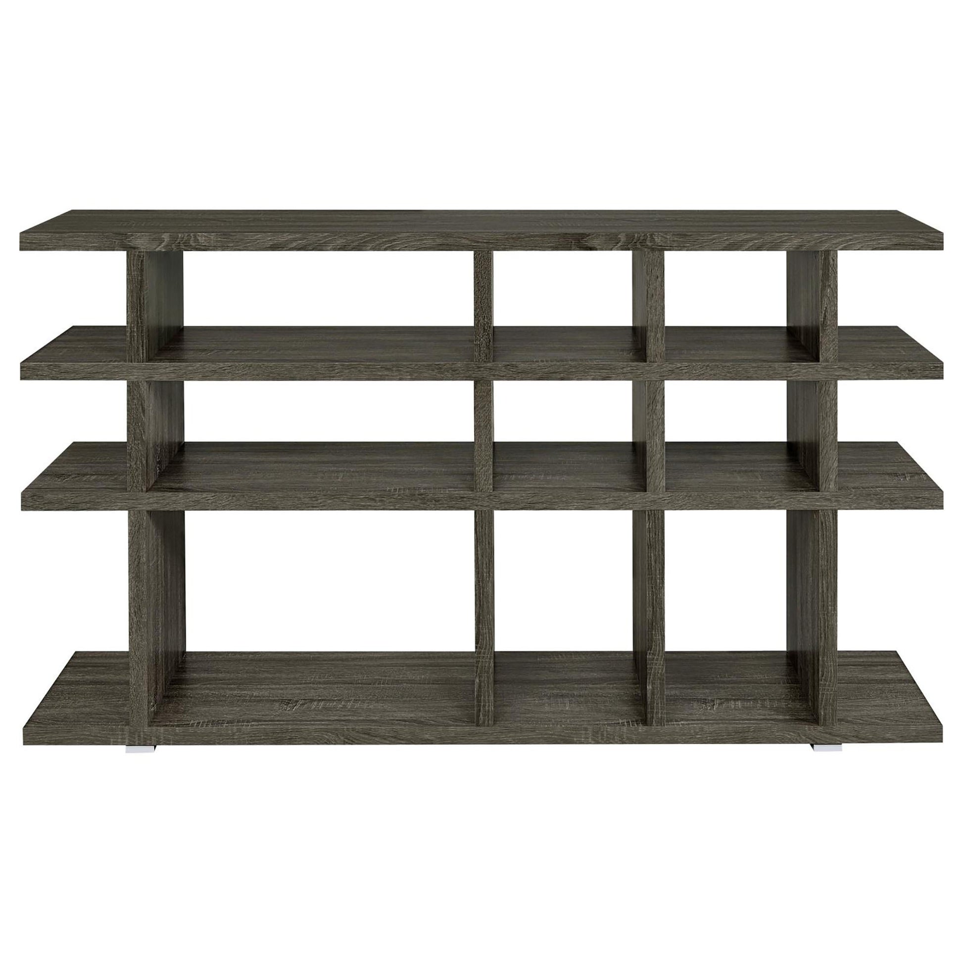 Weathered Grey 3 Tier Open Back Bookcase 3 Grey Etagere Horizontal Primary Living Space Open Back Wood Rustic Wood