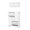 Multi Functional Shoe Cabinet With Wall Cabinet, Space Saving Design Foyer Cabinet With 2 Flip Drawers, Versatile Side Cabinet For Hallway, White White Primary Living Space Particle Board