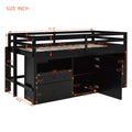 Twin Size Loft Bed With 4 Drawers, Underneath Cabinet And Shelves, Espresso Espresso Solid Wood Mdf