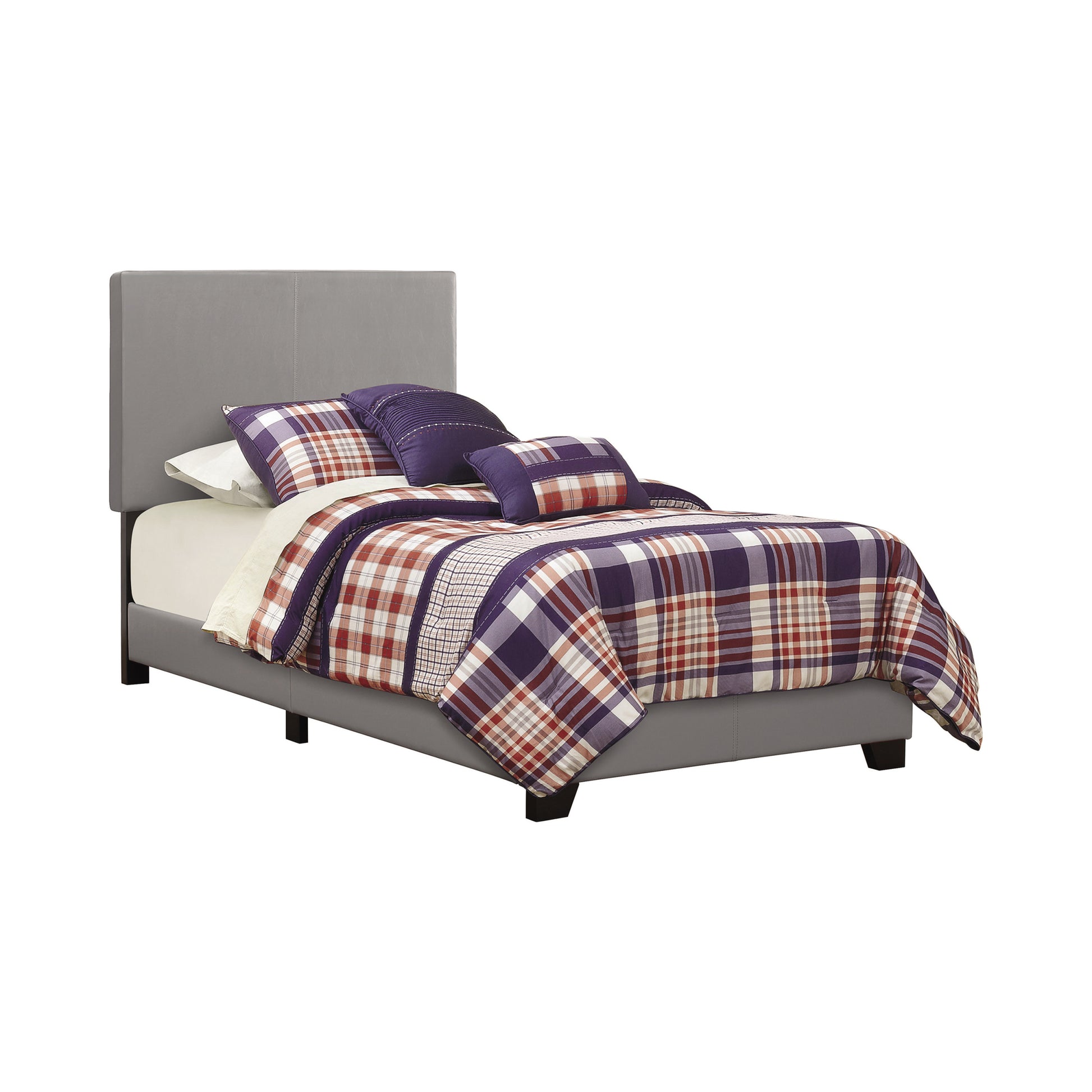 Grey Twin Panel Bed Box Spring Required Twin Grey Wood Bedroom Transitional Panel Faux Leather Upholstered