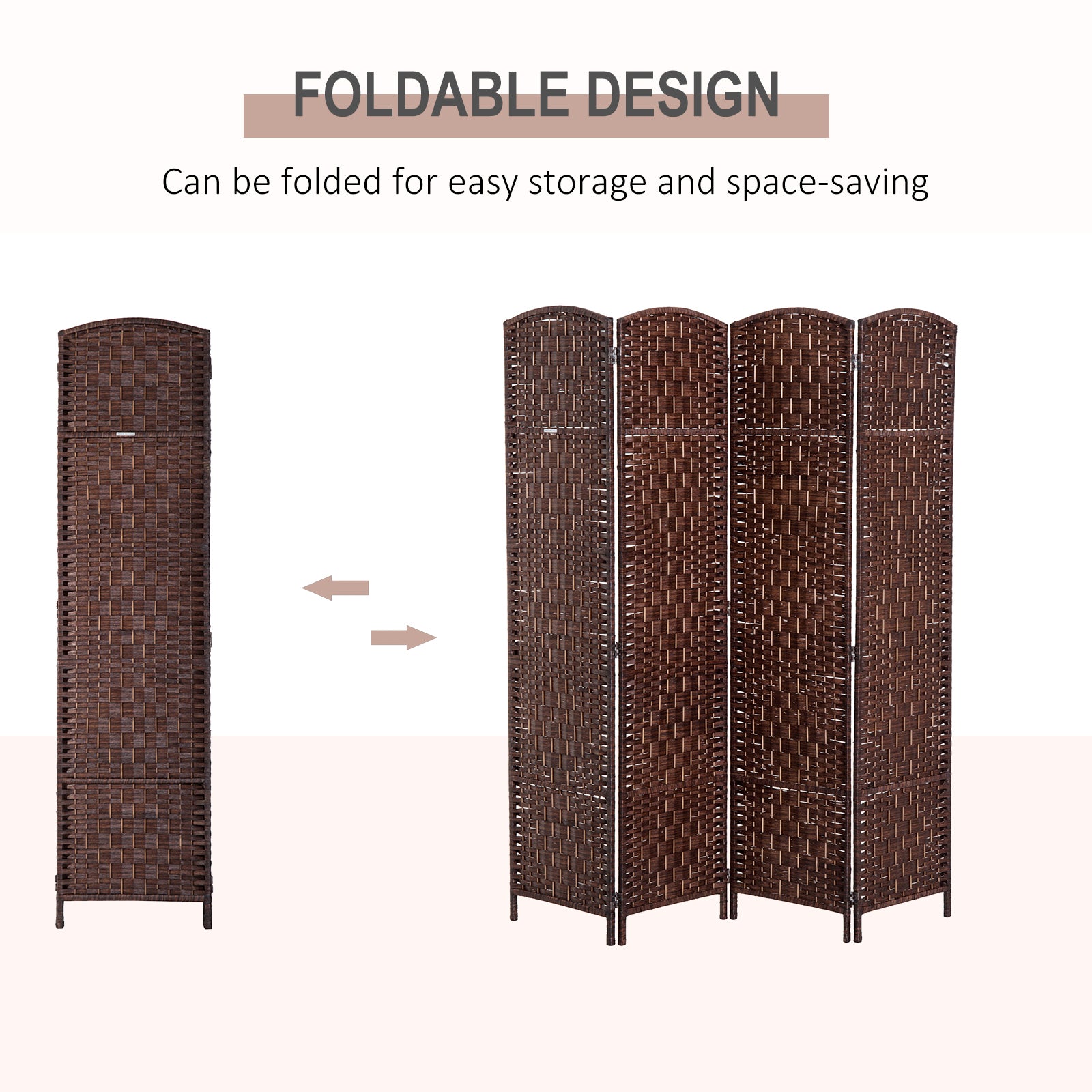 6' Tall Wicker Weave 4 Panel Room Divider Privacy Screen Brown Brown Wood