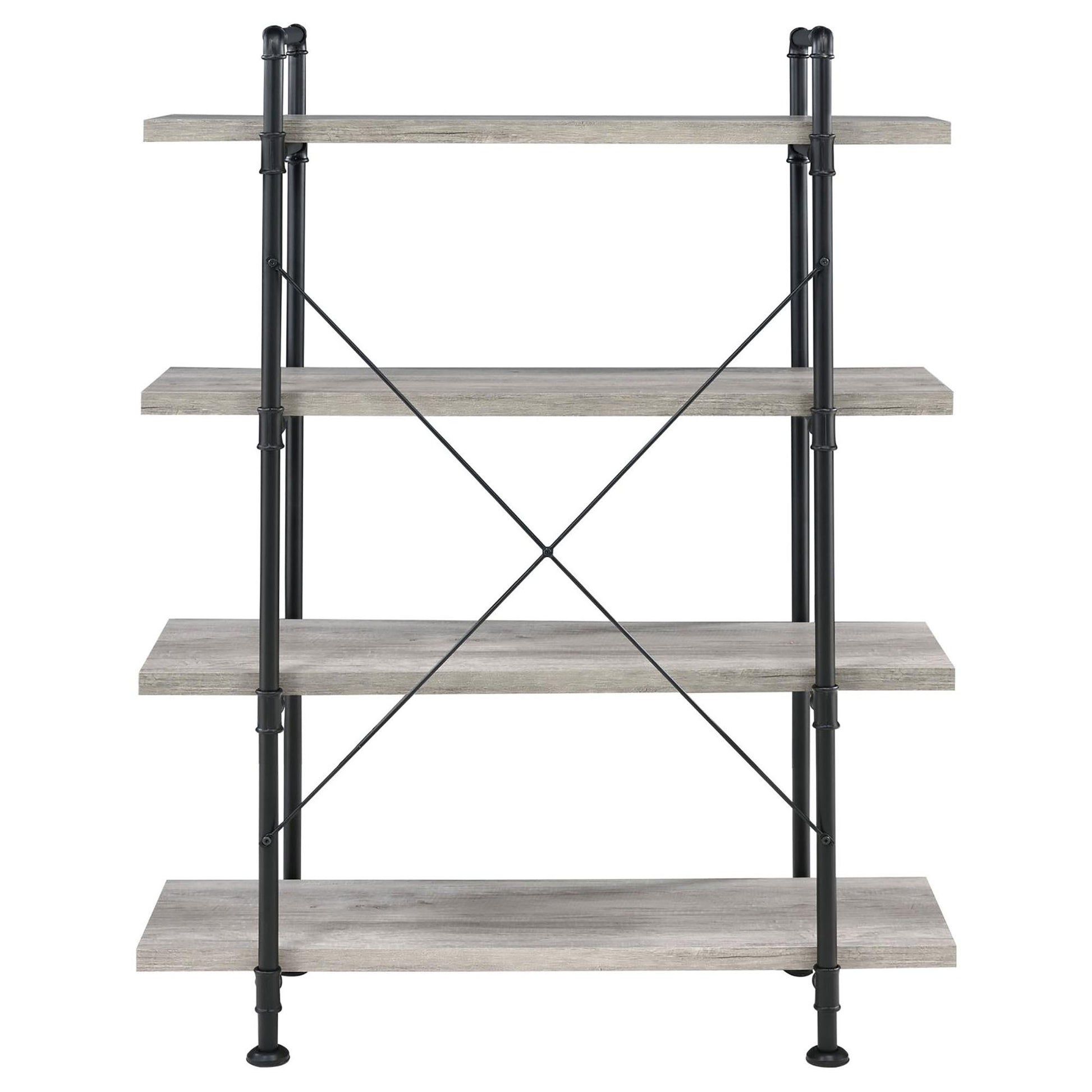 Grey Driftwood And Black 4 Shelf Bookcase 4 Grey Gray Standard Horizontal Office Open Back Wood Industrial Wood