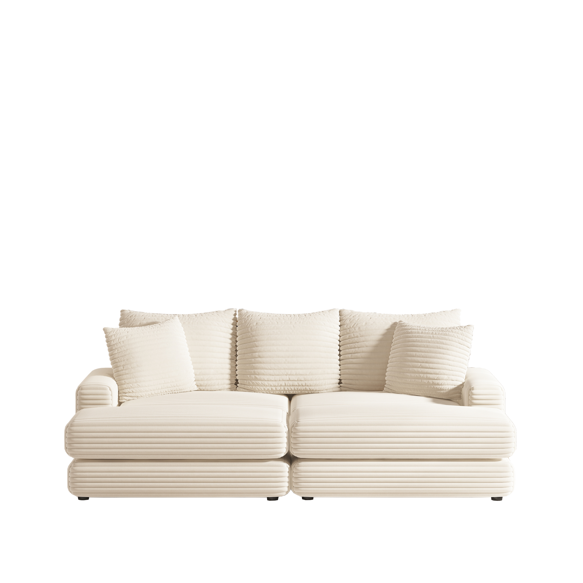 86.6Inch Corduroy 3 Seater Sofa With 3 Back Pillows2 Toss Pillows And Two Ottoman ,Comfy Sofa Deep Seat Couch For Living Room Beige Corduroy