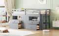 Twin Size Loft Bed With 4 Drawers, Underneath Cabinet And Shelves, Gray Gray Solid Wood Mdf