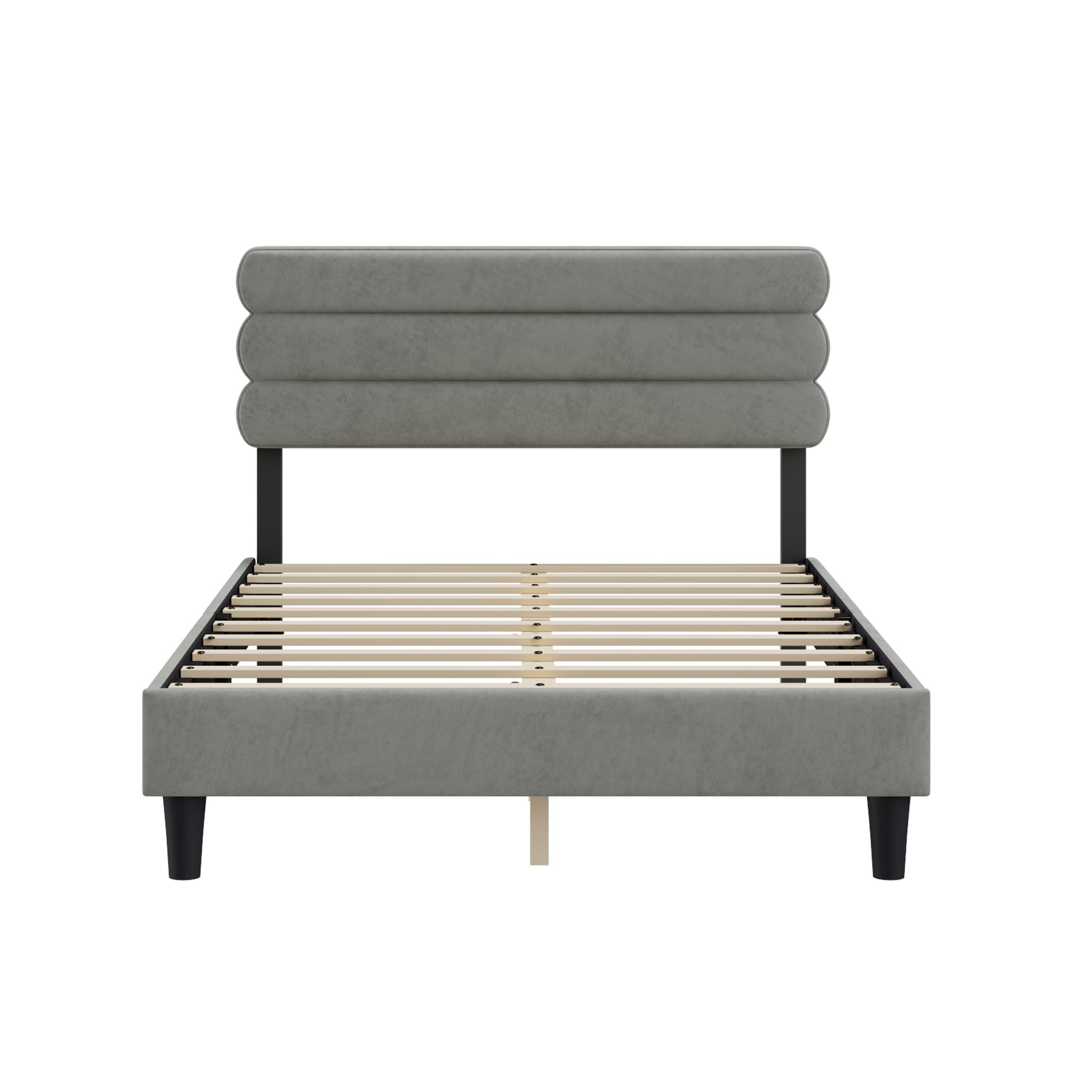 Full Bed Frame With Headboard,Sturdy Platform Bed With Wooden Slats Support,No Box Spring,Mattress Foundation,Easy Assembly Light Gray Wood