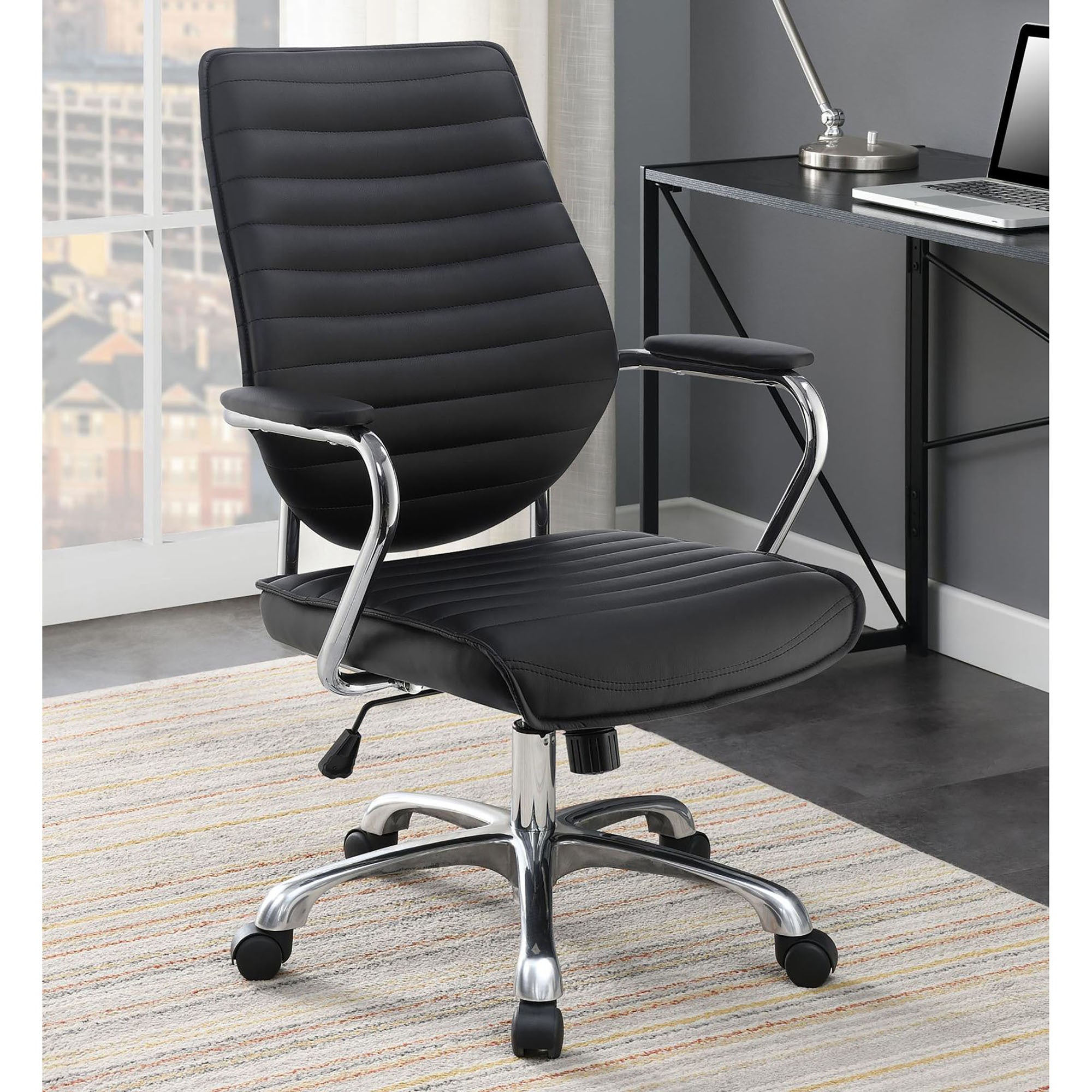 Black And Chrome Height Adjustable Swivel Office Chair Black Office Spot Clean Contemporary,Modern Office Chairs Foam Casters Upholstered