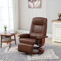 Faux Leather Manual Recliner, Adjustable Swivel Lounge Chair With Footrest, Armrest And Wrapped Wood Base For Living Room, Brown Brown Pu Leather