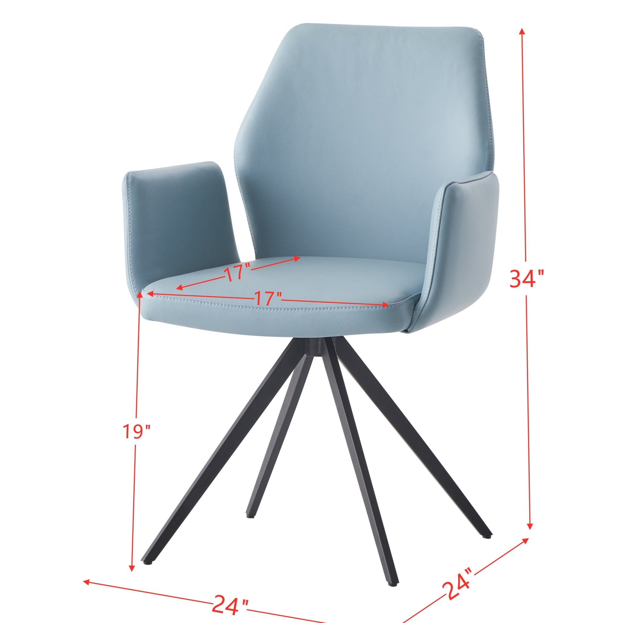 Segismunda Side Chair W Swivel, Light Blue Leather & Black Finish Dn02403 Light Blue Leather