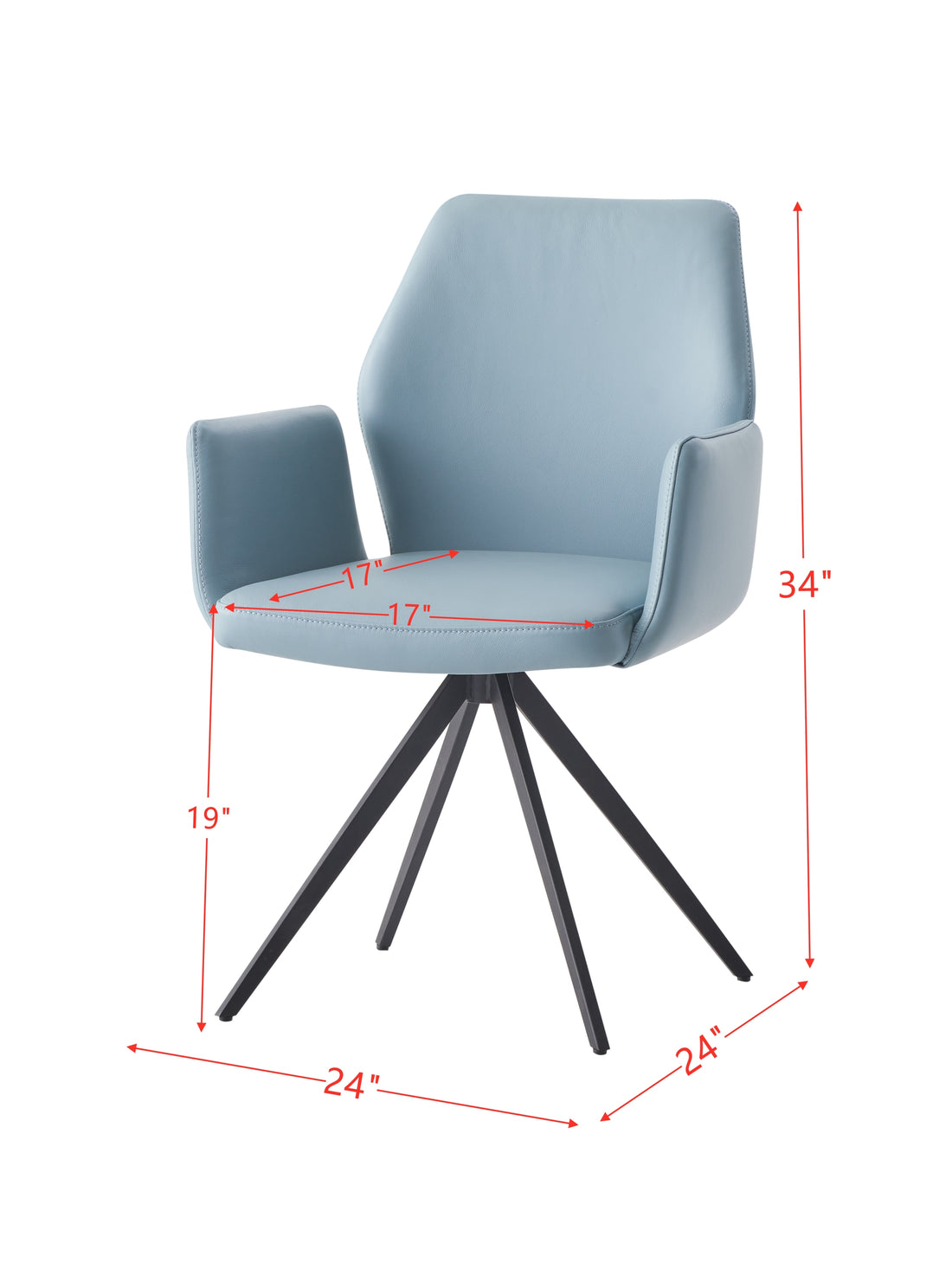 Segismunda Side Chair W Swivel, Light Blue Leather & Black Finish Dn02403 Light Blue Leather