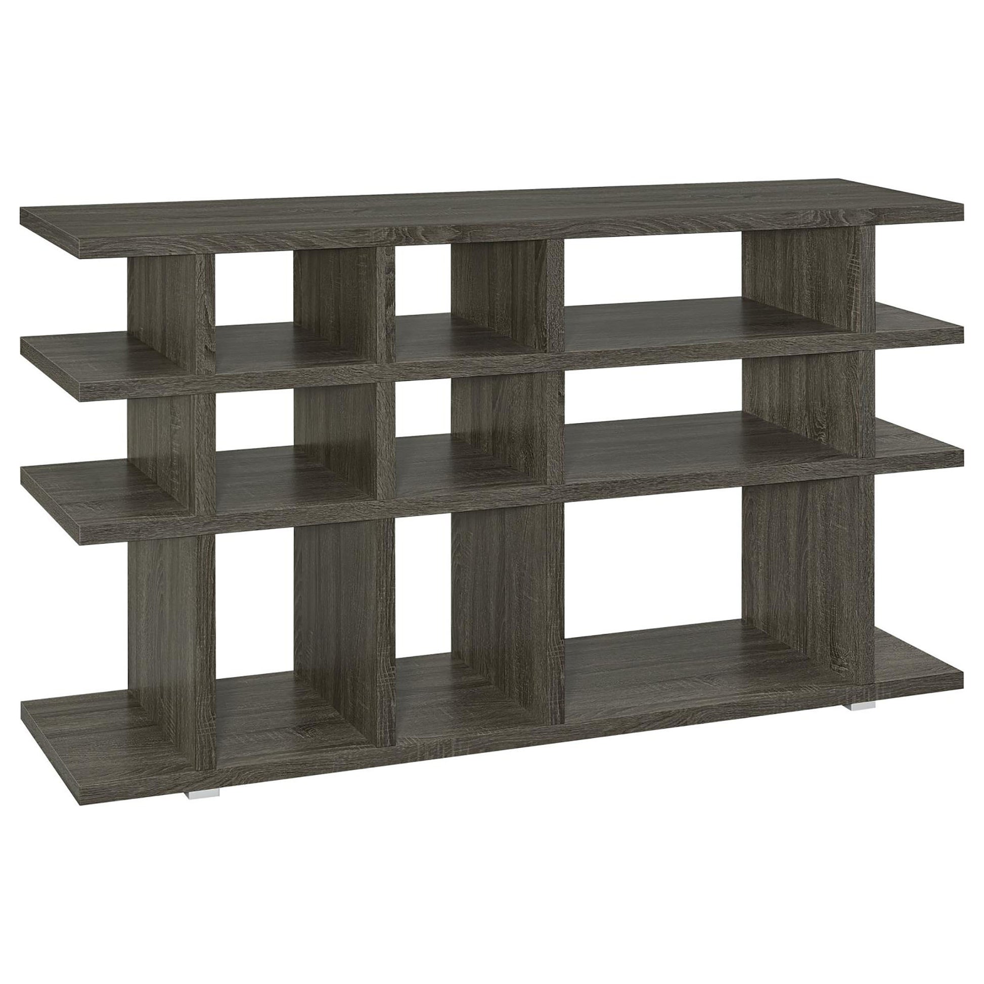 Weathered Grey 3 Tier Open Back Bookcase 3 Grey Etagere Horizontal Primary Living Space Open Back Wood Rustic Wood