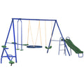 616 Lbs Swing Set For Backyard, 5 In 1 Heavy Duty A Frame Stand Outdoor Playset For Kids, With Saucer Swing, Slide, Seesaw, Glider, Swing Seat Blue Steel