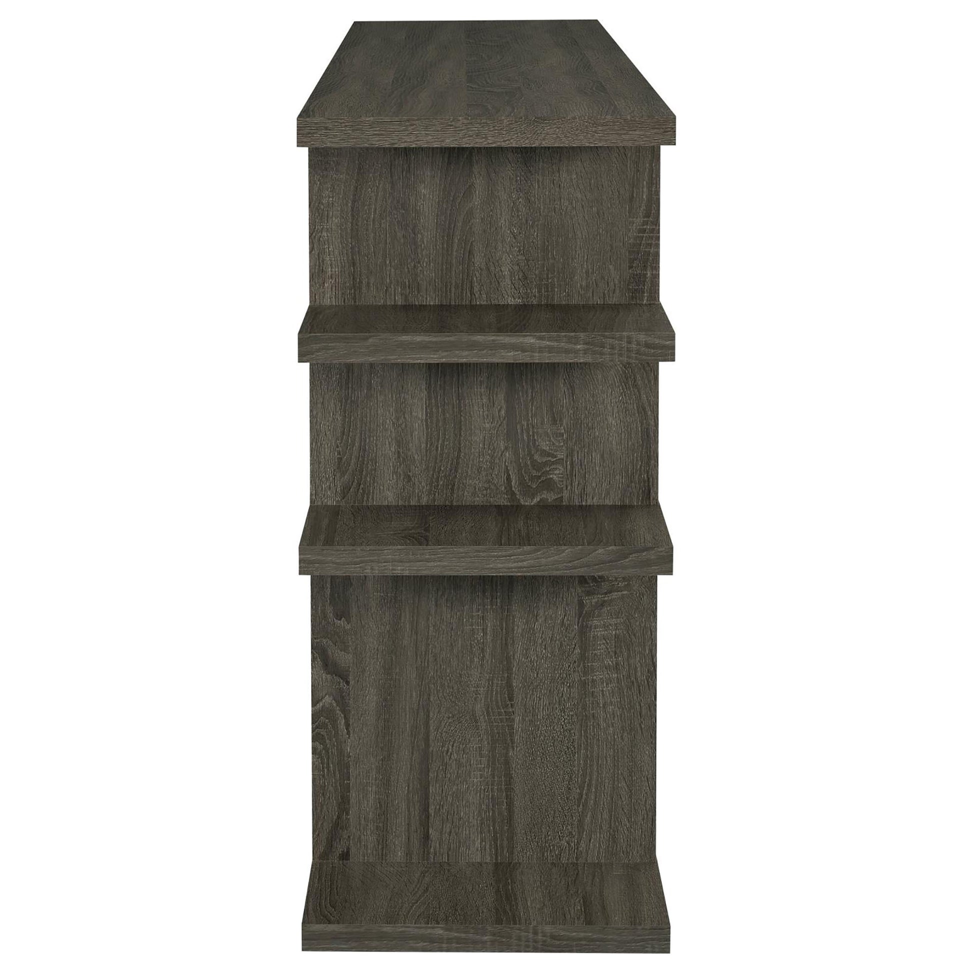 Weathered Grey 3 Tier Open Back Bookcase 3 Grey Etagere Horizontal Primary Living Space Open Back Wood Rustic Wood