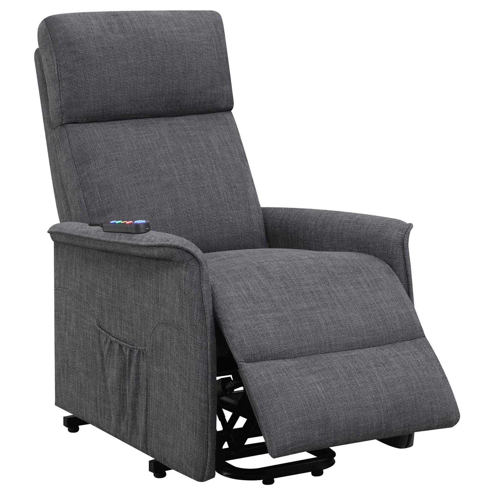 Charcoal Power Lift Recliner With Massage Function Grey Chenille Power Remote Wood Primary Living Space Cushion Back Contemporary,Modern Flared Arms Foam Upholstered