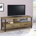 Weathered Pine And Dark Bronze 2 Drawer Tv Console Brown Primary Living Space 50 59 Inches 60 69 Inches Rustic 60 Inches Wood