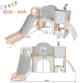 Kids Slide Playset Structure 9 In 1, Freestanding Space Set With Slide, Arch Tunnel, Ring Toss, Drawing Whiteboardl And Basketball Hoop For Toddlers, Kids Climbers Playground Pink Grey Hdpe