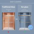 62'' 66'' W X 76'' H Soft Closing Double Sliding Frameless Shower Door With 3 8 Inch 10Mm Clear Glass In Matte Black Matte Black Stainless Steel