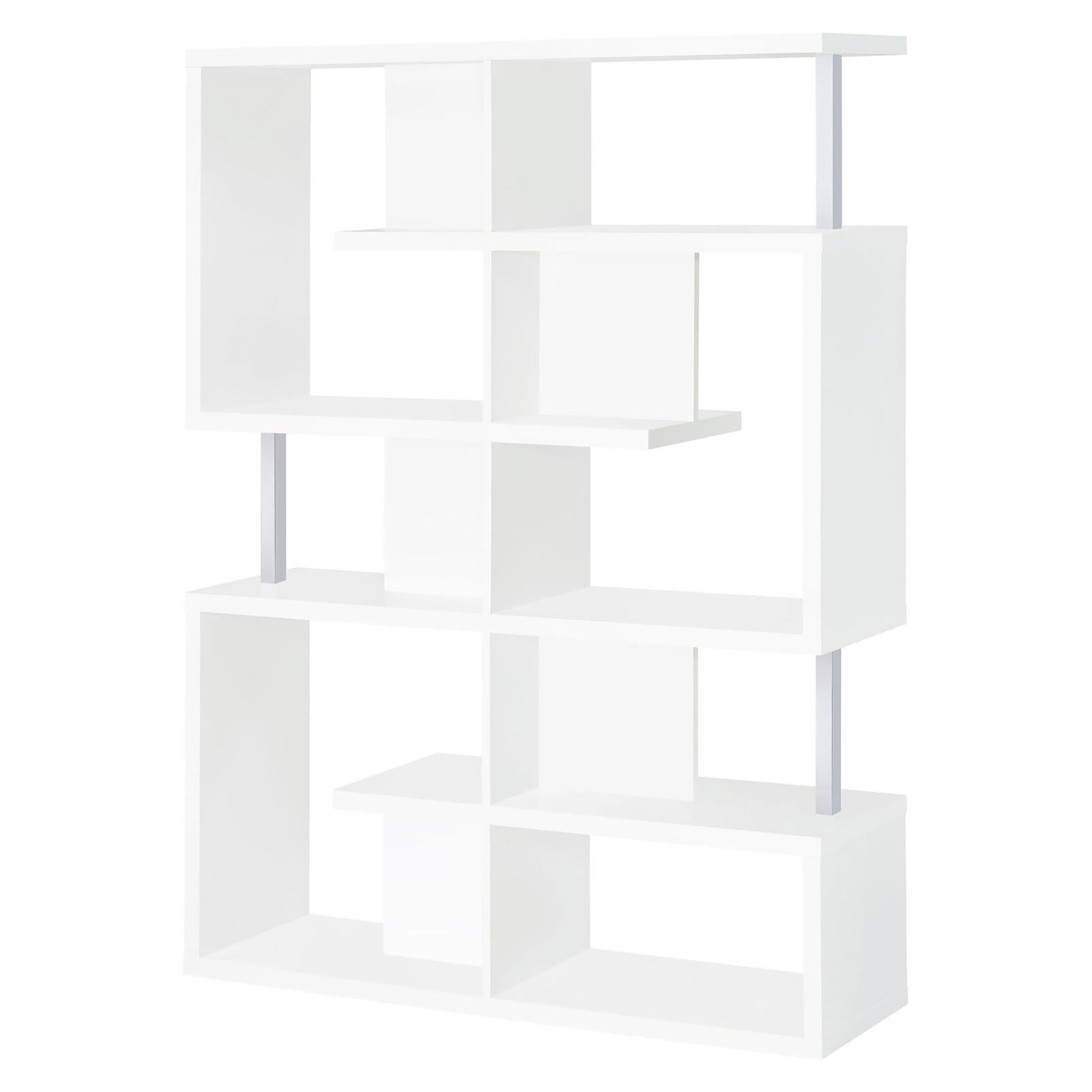 White And Chrome 5 Tier Geometric Bookcase 5 White Geometric Horizontal Office Open Back Wood Contemporary,Modern Wood