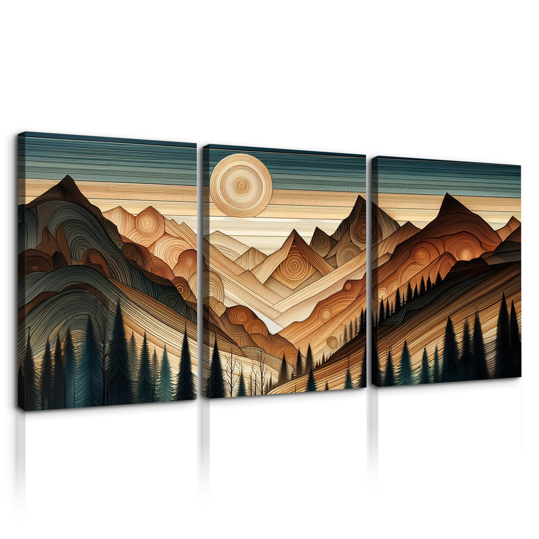 3 Panels Framed Abstract Wood Grain Style Mountain & Forest Canvas Wall Art Decor,3 Pieces Canvas Decoration Painting For Office,Dining Room,Living Room, Bedroom Decor 1218In Thickness 1.5Inch Rectangle Framed Multicolor Oversized 41In Canvas Nature