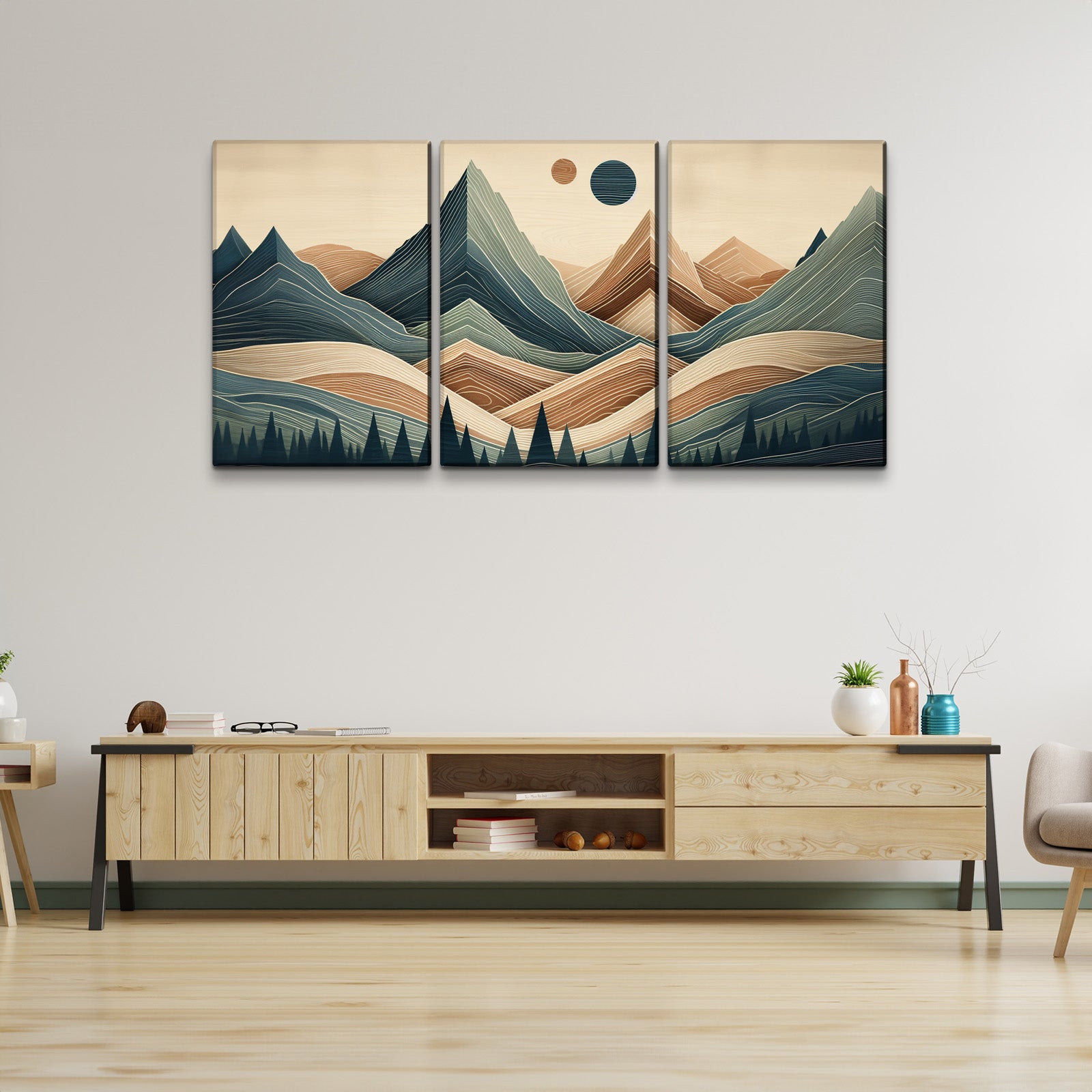 3 Panels Framed Abstract Wood Grain Style Mountain & Forest Canvas Wall Art Decor,3 Pieces Canvas Decoration Painting For Office,Dining Room,Living Room, Bedroom Decor 2030In Thickness 1.5Inch Rectangle Framed Multicolor Oversized 41In Canvas Nature