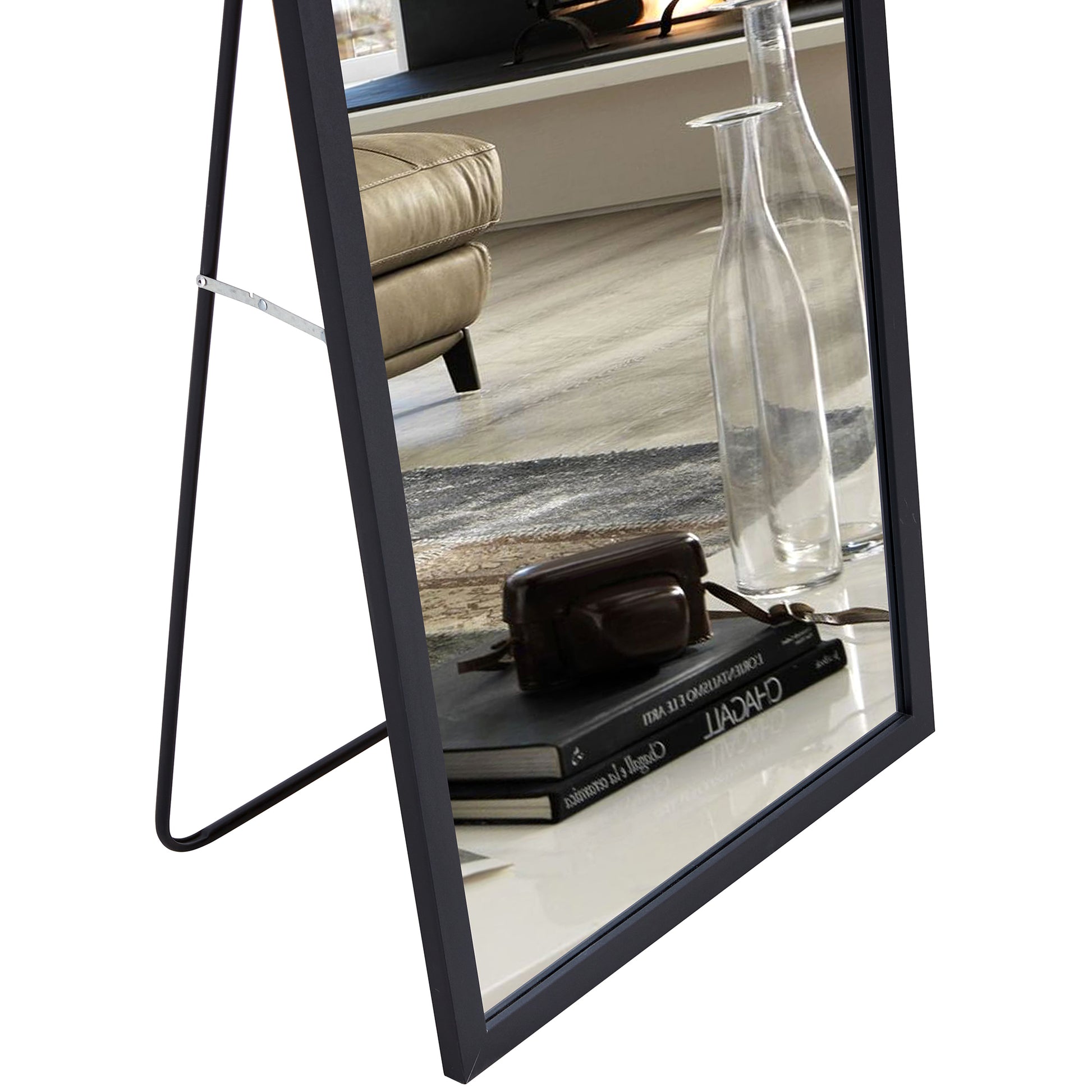 Third Generation Black Solid Wood Frame Full Body Mirror,Border, Bathroom Makeup Mirror, Bedroom Porch, Decorative Mirror, Clothing Store, Floor Standing Large Mirror. Black 65 "* 22.8" Black Solid Wood