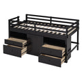 Twin Size Loft Bed With 4 Drawers, Underneath Cabinet And Shelves, Espresso Espresso Solid Wood Mdf