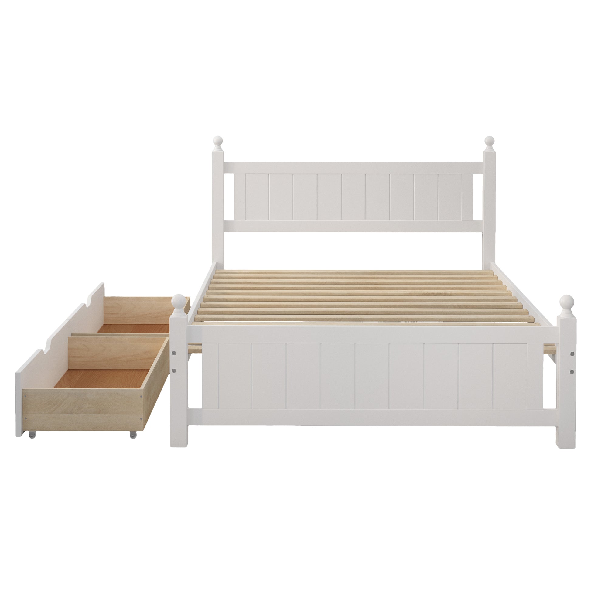 Full Size Solid Wood Platform Bed Frame With 2 Drawers For Limited Space Kids, Teens, Adults, No Need Box Spring, White Box Spring Not Required Full White Wood Bedroom Mid Century Modern,Modern Pine Bed Frame Wood