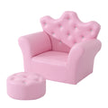 Kids Sofa Set, Children'S Upholstered Sofa With Footstool, Princess Sofa With Diamond Decorations, Baby Sofa Chair For Toddlers, Girls, Pink Pink Wood