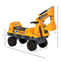 No Power 2 In 1 Ride On Excavator With Helmet And Claw, Construction Truck Set, Multi Functional Digger With Storage, Light And Music, Yellow Yellow Abs