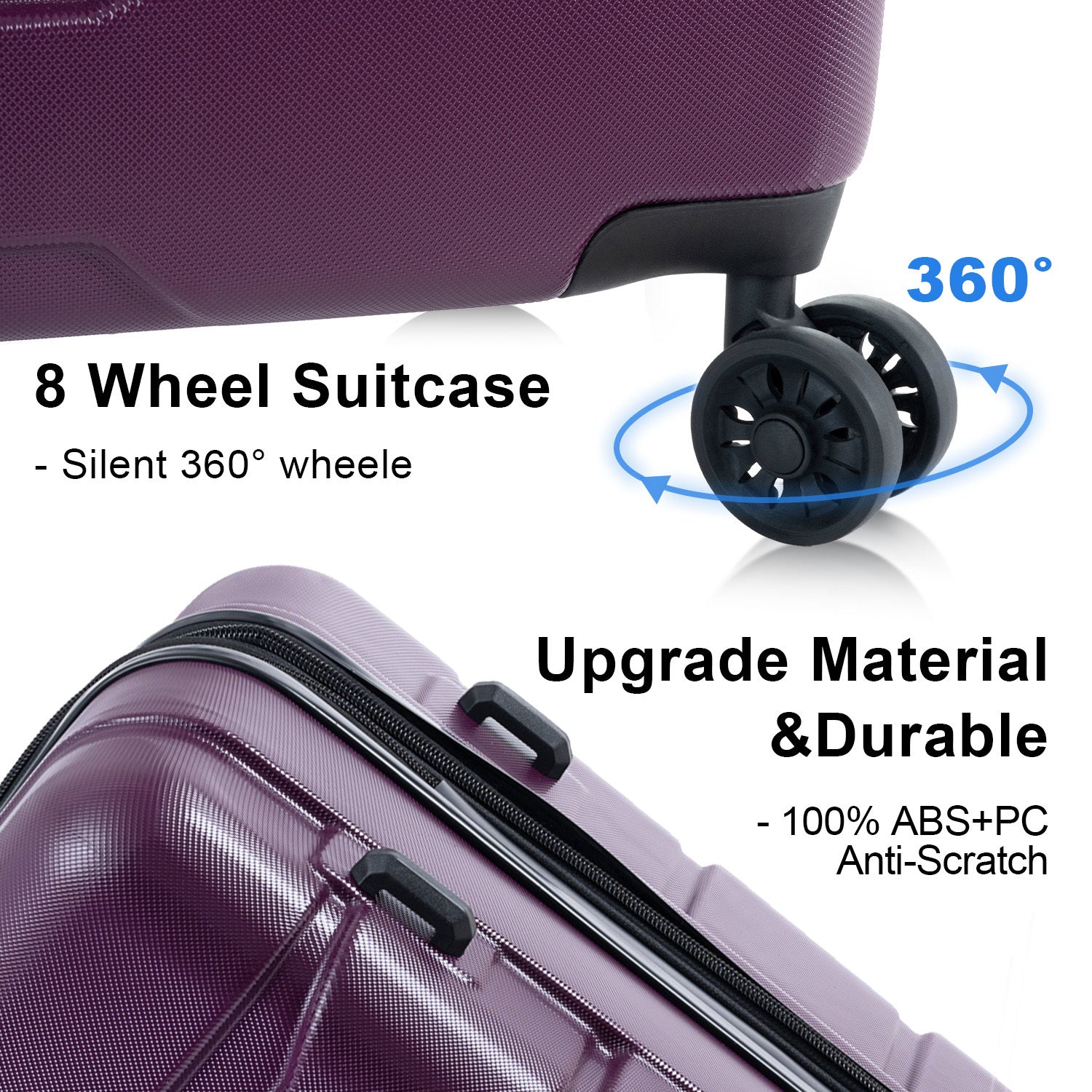 Luggage Sets Model Expandable Abs Pc 3 Piece Sets With Spinner Wheels Lightweight Tsa Lock 20 24 28 ,Deep Purple Purple Abs Pc