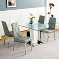 Modern Style Glass Table, Elegant Transparent Design, Durable Support Base, Solid, Selected Materials Made Of Furniture Display Fashion, Suitable For The Living Room Set Of 5 Grey Silver Seats 4 Mdf Glass