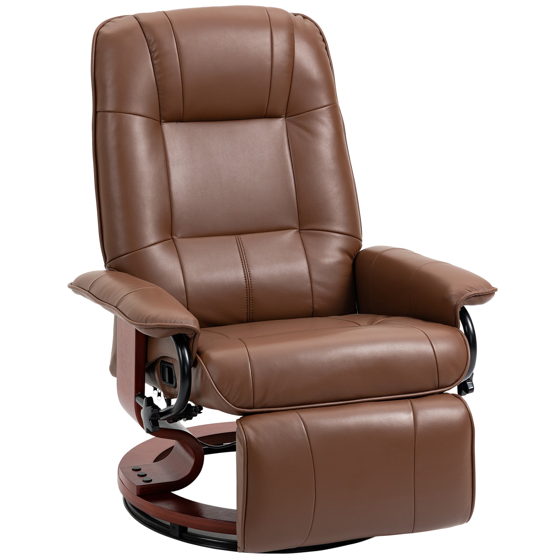 Faux Leather Manual Recliner, Adjustable Swivel Lounge Chair With Footrest, Armrest And Wrapped Wood Base For Living Room, Brown Brown Pu Leather