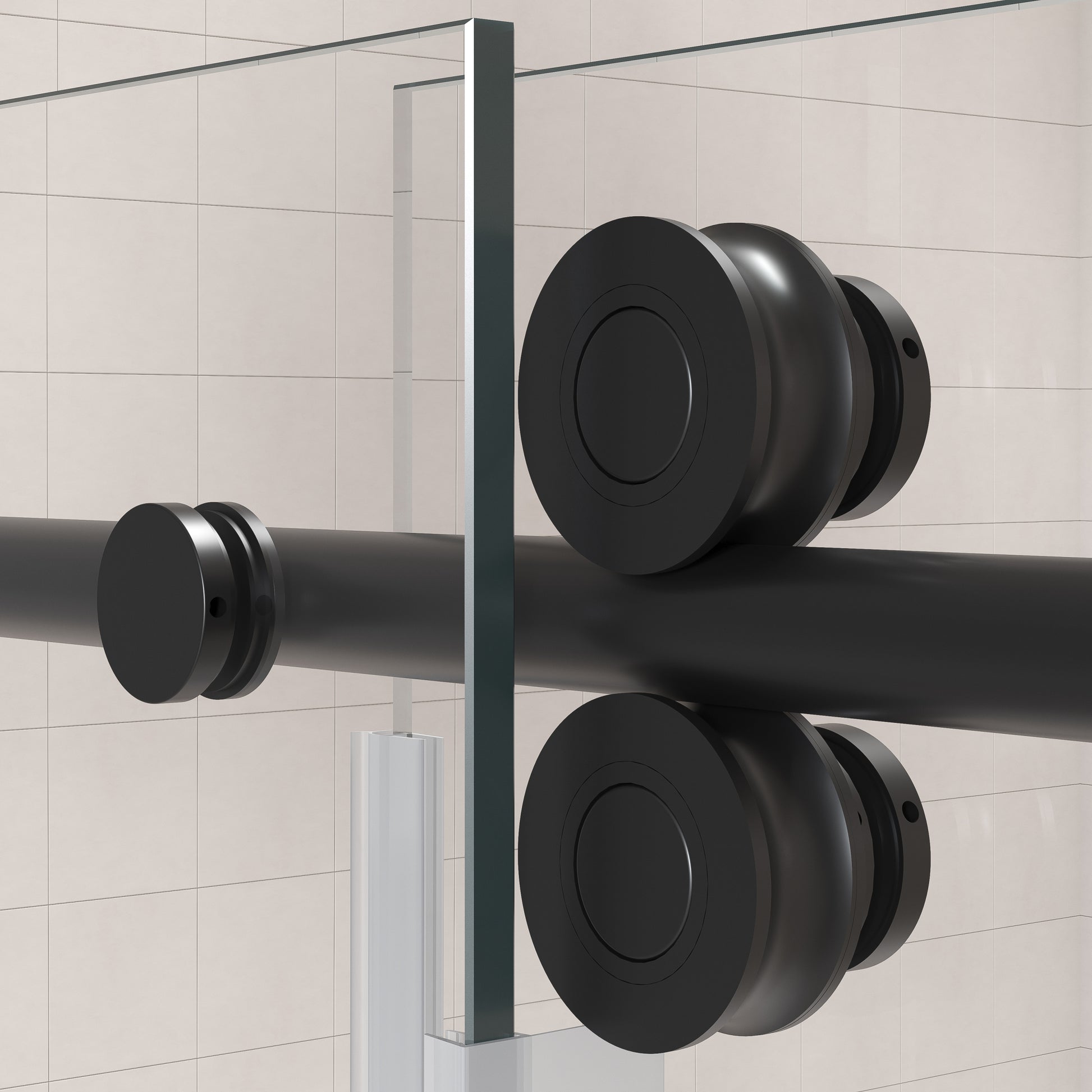 68'' 72'' W X 76'' H Single Sliding Frameless Shower Door With 3 8 Inch 10Mm Clear Glass In Matte Black Matte Black Stainless Steel