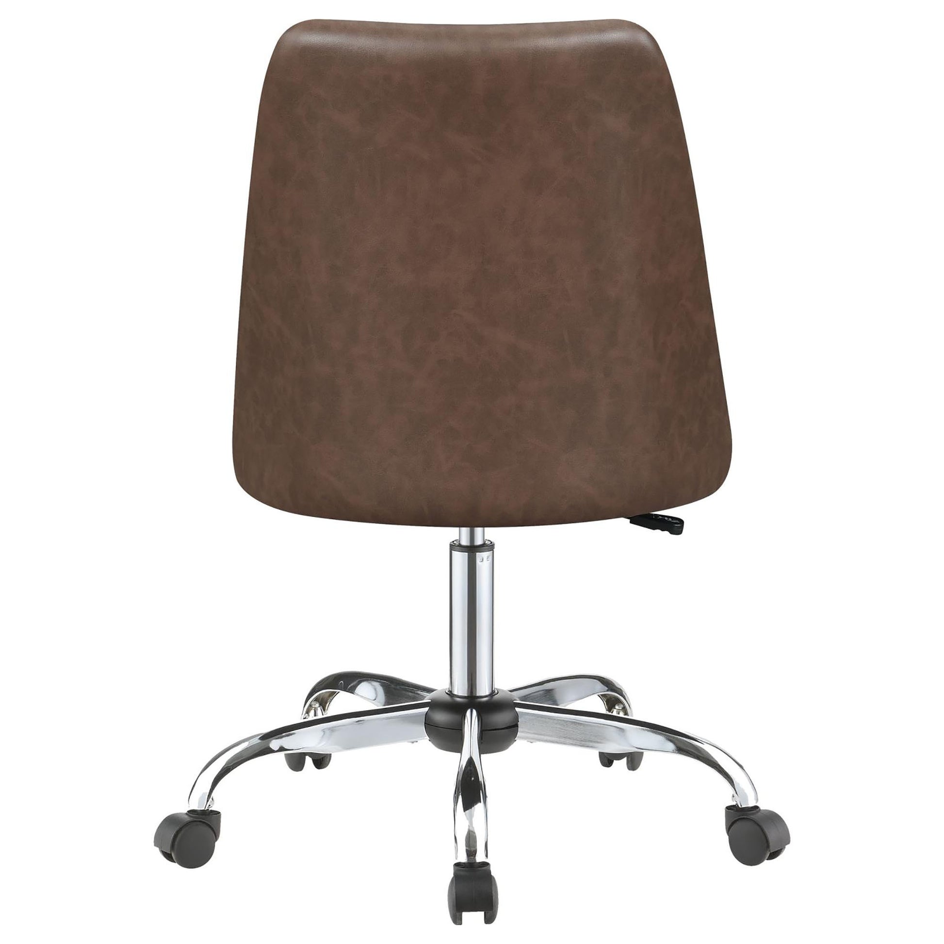 Brown And Chrome Adjustable Desk Chair Brown Office Transitional Office Chairs Solid Back Foam Adjustable Height Upholstered