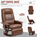 Faux Leather Manual Recliner, Adjustable Swivel Lounge Chair With Footrest, Armrest And Wrapped Wood Base For Living Room, Brown Brown Pu Leather