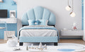 Twin Size Upholstered Velvet Platform Bed With Shell Shaped Headboard, Blue Blue Upholstered