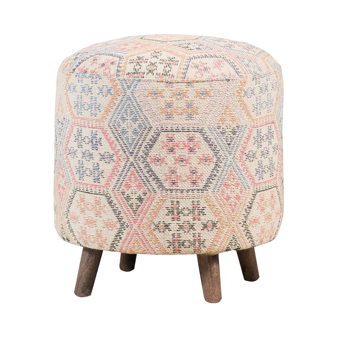 Pink Ikat Pattern Accent Stool Pink Bar Stools & Counter Stools Bedroom Round Casual Armless Foam Upholstered