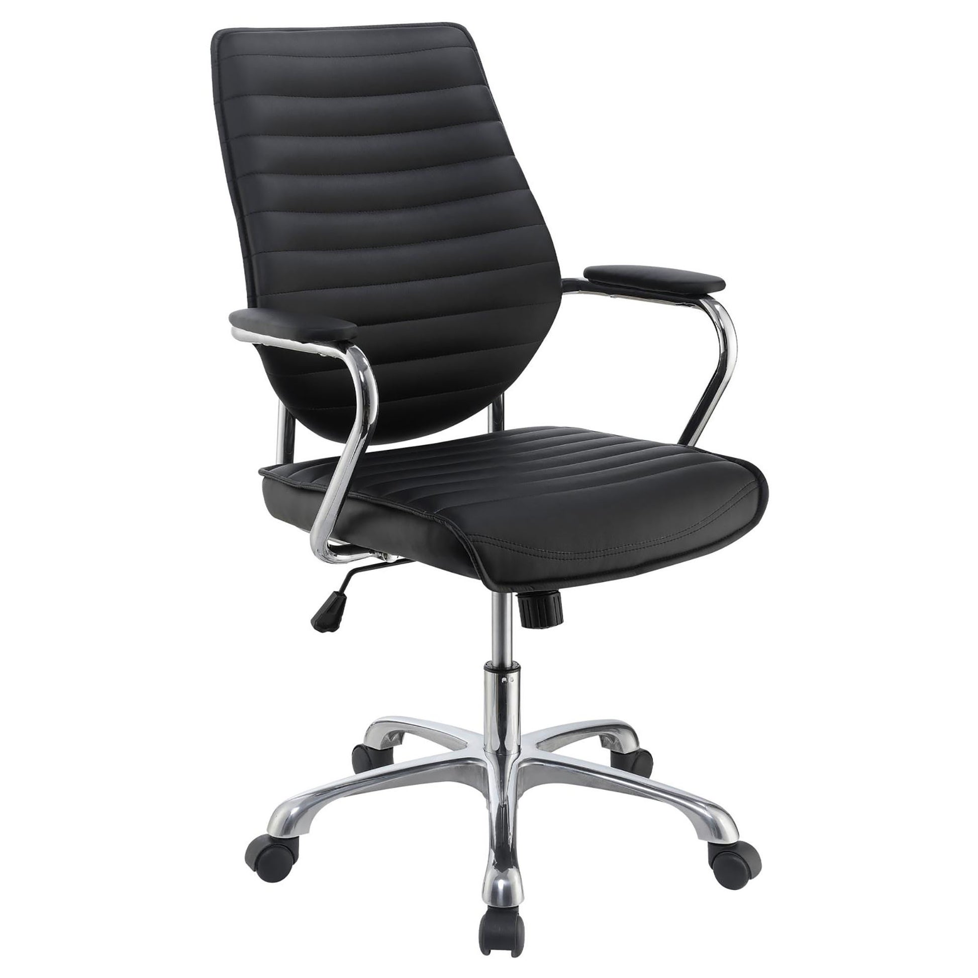 Black And Chrome Height Adjustable Swivel Office Chair Black Office Spot Clean Contemporary,Modern Office Chairs Foam Casters Upholstered