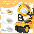 Ride On Excavator Pull Cart, Kids Digger Ride On Truck With Horn, Under Seat Storage, Sit And Scoot Pretend Play Toy Construction Car For Ages 18M Yellow Abs