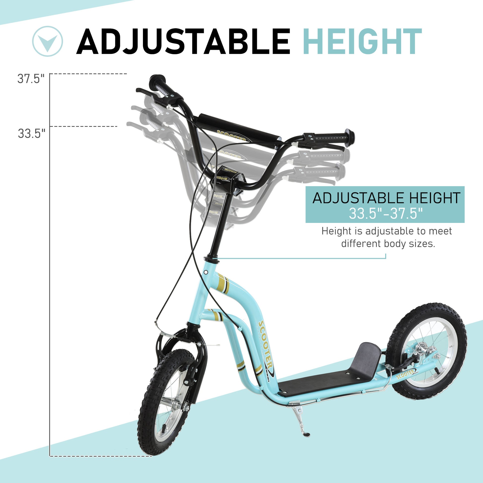 Youth Scooter Front And Rear Caliper Dual Brakes 12 Inch Inflatable Front Wheel Ride On Toy For Age 5 , Blue Blue Metal