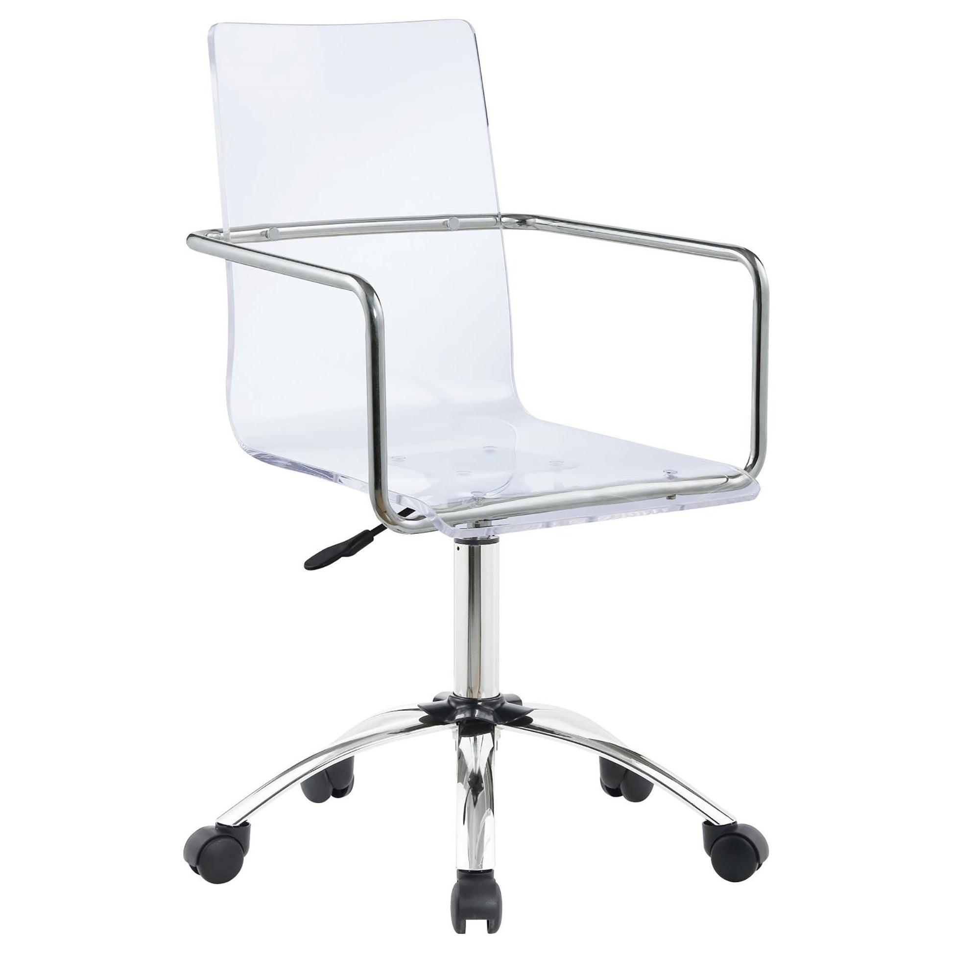 Clear And Chrome Acrylic Office Chair With Casters Clear Office Wipe Clean Contemporary,Modern Office Chairs Solid Back Adjustable Height Acrylic